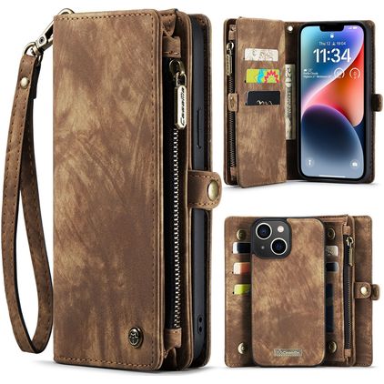 CaseMe 008 iPhone 15 Knížkové pouzdro 2v1 s odnímatelným krytem Peněženka - Hnědá