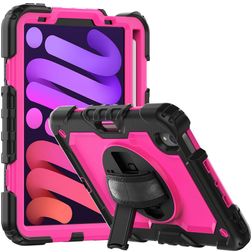 Mobigear SureGrip Xtreme iPad Mini 7 (2024) Cover Hård plast / Silikone Bagsidecover + Stylus-holder + Skulderrem + Stander - Sort / Lyserød