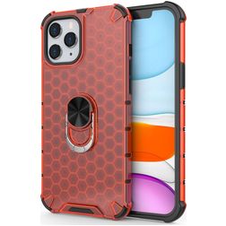 Mobigear Honeycomb Ring iPhone 12 Pro Max Funda Plástico rígido Carcasa Antigolpes con anillo - Rojo