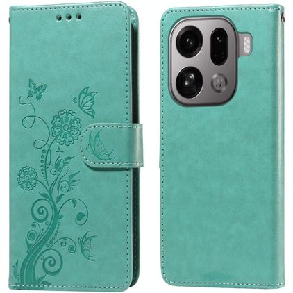Mobigear Flowers OPPO Find X9 Pro Pungetui med Seddelrum - Grøn