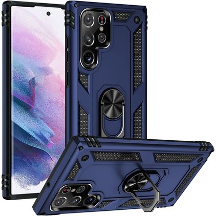 Mobigear Armor Ring Samsung Galaxy S23 Ultra Hard Case Back cover Shockproof with Ring Holder - Blue