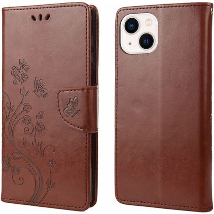 Mobigear Flowers iPhone 14 Plus Funda tipo libro Cartera - Marrón