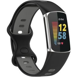 Mobigear Sport Dual Silikoni Fitbit Charge 5 Ranneke Tappikiinnitys - Musta / Harmaa