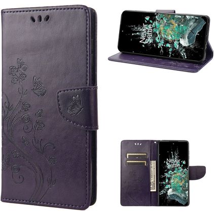 Mobigear Butterfly OnePlus 10T Funda tipo libro Cartera - Morado
