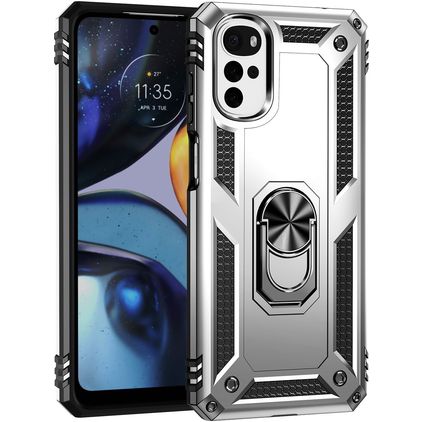 Mobigear Armor Ring Motorola Moto G22 Hardcase Etui plecki Wstrząsoodporne z pierścieniem - Srebrny