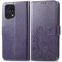 Mobigear Clover OPPO Find X5 Pro Lompakkokotelo + Setelitasku - Violetti