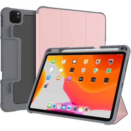 Mutural Tri-Fold Tough iPad Pro 11 tommer (2021) Pungetui + Stylus-holder - Sort / Rosaguld