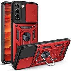 Mobigear Armor Ring Cam Slide Samsung Galaxy S22 Plus Hardcase Back cover Antiurto con anello e copriobiettivo scorrevole - Rosso