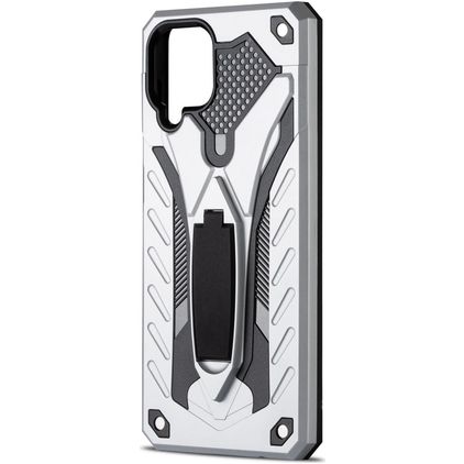 Mobigear Armor Stand Samsung Galaxy A12 Hardcase Etui plecki Wstrząsoodporne z podstawką - Srebrny
