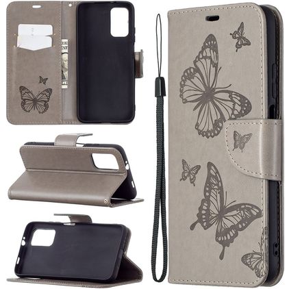 Mobigear Butterfly POCO M3 Lompakkokotelo + Setelitasku - Harmaa