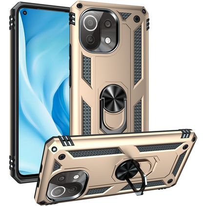 Mobigear Armor Ring Xiaomi Mi 11 Lite Fodral Hårdplast Skal Stötsäkert med ringhållare - Guld