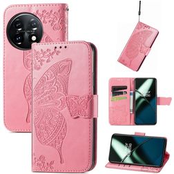 Mobigear Butterfly OnePlus 11 Wallet case - Pink