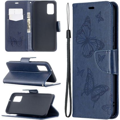 Mobigear Butterfly Samsung Galaxy A02s Lompakkokotelo + Setelitasku - Sininen