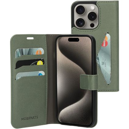 Mobiparts Classic Wallet iPhone 15 Pro Wallet case - Stone Green