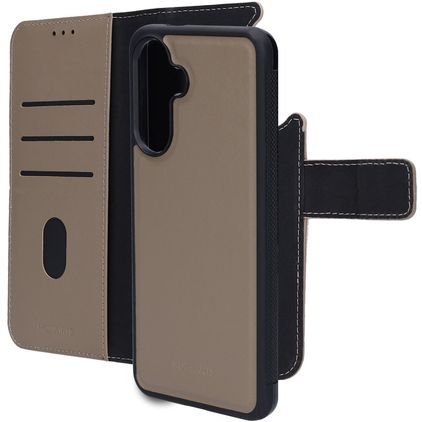 Mobiparts Samsung Galaxy A56 Capa Pele genuína Capa livro 2 em 1 com capa traseira amovível Carteira - Cinzento-acastanhado