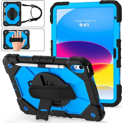 Mobigear SureGrip Xtreme iPad 11 (2025) Fodral Hårdplast / Silikon Skal + Pennhållare + Axelrem + Ställ - Blå