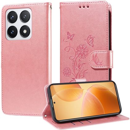 Mobigear Flowers Xiaomi 14T Pro Funda tipo libro Cartera - Oro rosa