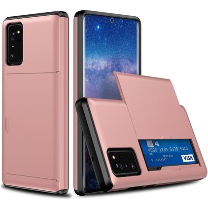 Mobigear Card Samsung Galaxy Note 20 Hårdt Bagsidecover Stødsikkert med kortholder - Rosaguld