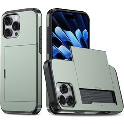 Mobigear Card iPhone 16 Pro Max Funda Plástico rígido Carcasa Antigolpes con tarjetero - Verde