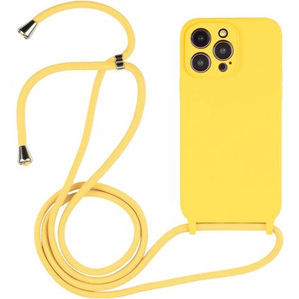 Mobigear Lanyard iPhone 15 Pro Silicona Funda con cuerda - Amarillo