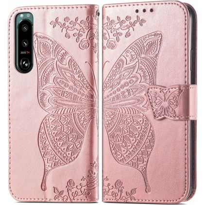 Mobigear Butterfly Sony Xperia 5 IV Plånboksfodral med sedelfack - Roséguld