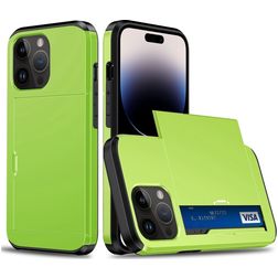Mobigear Card iPhone 15 Pro Max Funda Plástico rígido Carcasa Antigolpes con tarjetero - Verde
