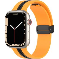 Mobigear Stripe Mag Correa Silicona Cierre magnético para Apple Watch - 42/41/40/38 mm - Negro / Amarillo