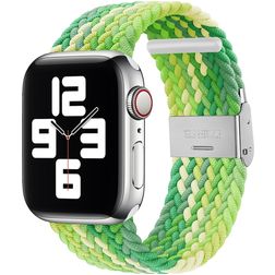 Mobigear Braided Nailon Apple Watch Ranneke Säädettävä taittolukko - 49/46/45/44 mm - Limetinvihreä