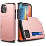 Mobigear Card iPhone 12 Plástico rígido Capa traseira Antichoque com porta-cartões - Rosa dourado