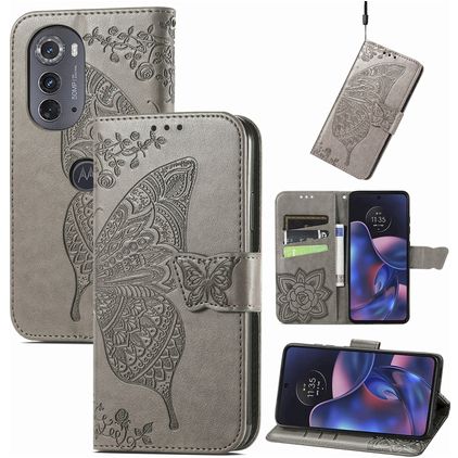 Mobigear Butterfly Motorola Edge (2022) Capa livro Carteira - Cinzento