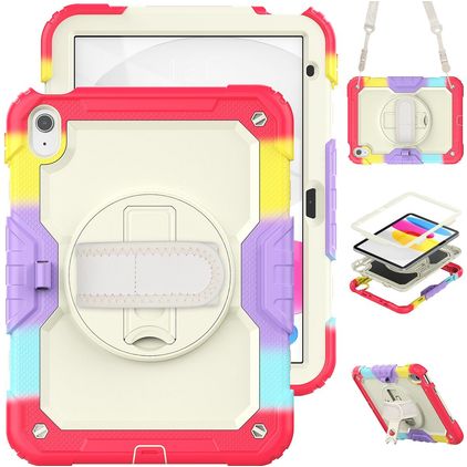 Mobigear SureGrip Xtreme iPad 10 (2022) Plastica rigida / Silicone Back cover + Tracolla + Supporto - Rainbow