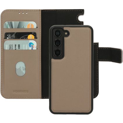 Mobiparts Samsung Galaxy S23 Fodral Äkta läder 2-i-1-plånboksfodral med löstagbart skal med sedelfack - Taupe