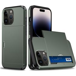 Mobigear Card iPhone 15 Pro Max Hard Case Back cover Shockproof with Card Holder - Army Green