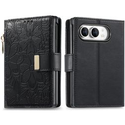 Mobigear Flowers iPhone Duo Pungetui med Seddelrum - Sort