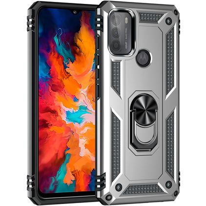 Mobigear Armor Ring Motorola Moto G50 Funda Plástico rígido Carcasa Antigolpes con anillo - Plateado