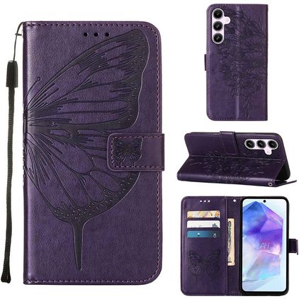 Mobigear Butterfly Samsung Galaxy A55 Pungetui med Seddelrum - Lilla