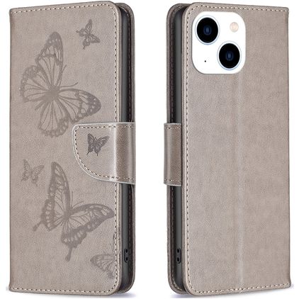 Mobigear Butterfly iPhone 15 Lompakkokotelo + Setelitasku - Harmaa