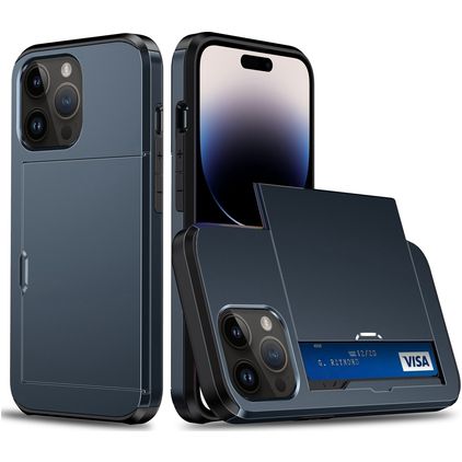 Mobigear Card iPhone 15 Pro Hard Case Back cover Shockproof with Card Holder - Dark Blue