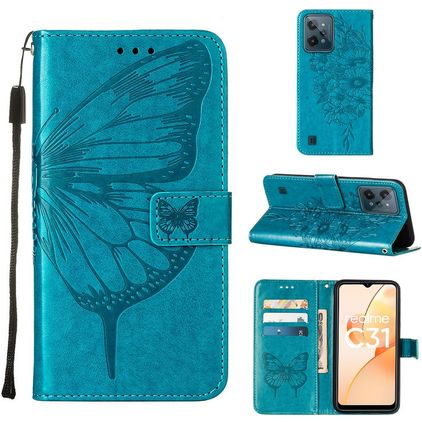 Mobigear Butterfly Realme C31 Knížkové pouzdro Peněženka - Modrá