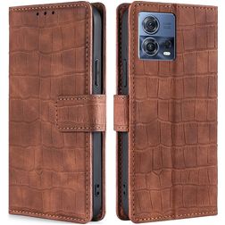 Mobigear Croco Motorola Edge 30 Fusion Cover a libro portafoglio - Marrone
