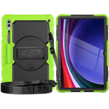 Mobigear SureGrip Xtreme Samsung Galaxy Tab S9 Ultra Capa Plástico rígido / Silicone Capa traseira + Alça de ombro + Suporte - Preto / Verde