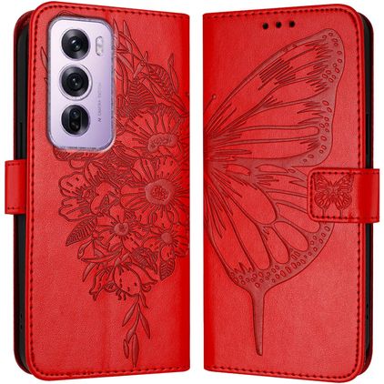 Mobigear Butterfly OPPO Reno 12 Pro Lompakkokotelo + Setelitasku - Punainen