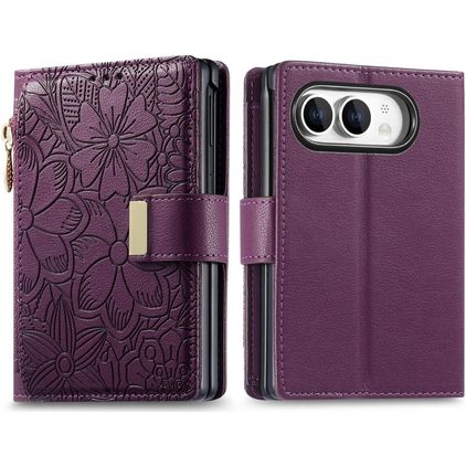 Mobigear Flowers iPhone Duo Knížkové pouzdro Peněženka - Fialová