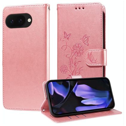 Mobigear Flowers Google Pixel 9a Funda tipo libro Cartera - Oro rosa