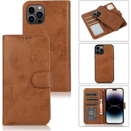 Mobigear Wallet iPhone 15 Pro Max Cover a libro 2 in 1 con guscio estraibile a portafoglio - Marrone