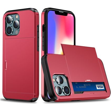 Mobigear Card iPhone 13 Pro Max Hard Case Back cover Shockproof with Card Holder - Red