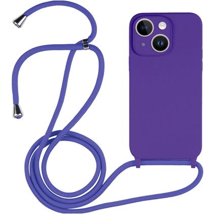 Mobigear Lanyard iPhone 14 Plus Silicona Funda con cuerda - Morado