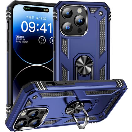 Mobigear Armor Ring iPhone 15 Pro Hard Case Back cover Shockproof with Ring Holder - Blue