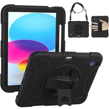 Mobigear SureGrip iPad 11 (2025) Fodral Hårdplast / Silikon Skal + Pennhållare + Axelrem + Ställ - Svart
