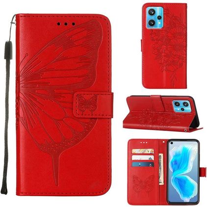 Mobigear Butterfly Realme 9 Pro Plus Pungetui med Seddelrum - Rød